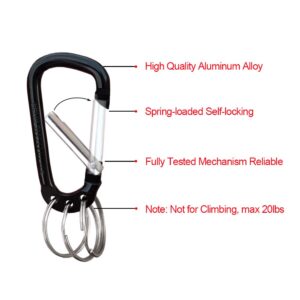 VictorsHome Carabiner Clip Keychain Aluminum Alloy D Shape Multifunction Clip Hook with 3 Key Rings for Outdoor Backpack Multi-Color 6 Pack