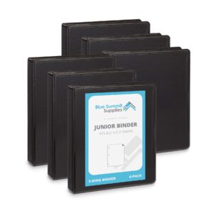 blue summit supplies mini 3-ring binder, junior 1 inch mini binder, small 3-ring binder, small size fits 5 1/2 x 8 1/2 binder paper, set of small binders ideal for playbills or planner, black, 6 pack