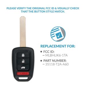 Keyless2Go Replacement for Keyless Entry Remote Car Key Fob for Select 2016 2017 Honda Accord & Civic Vehicles 35118-T2A-A60