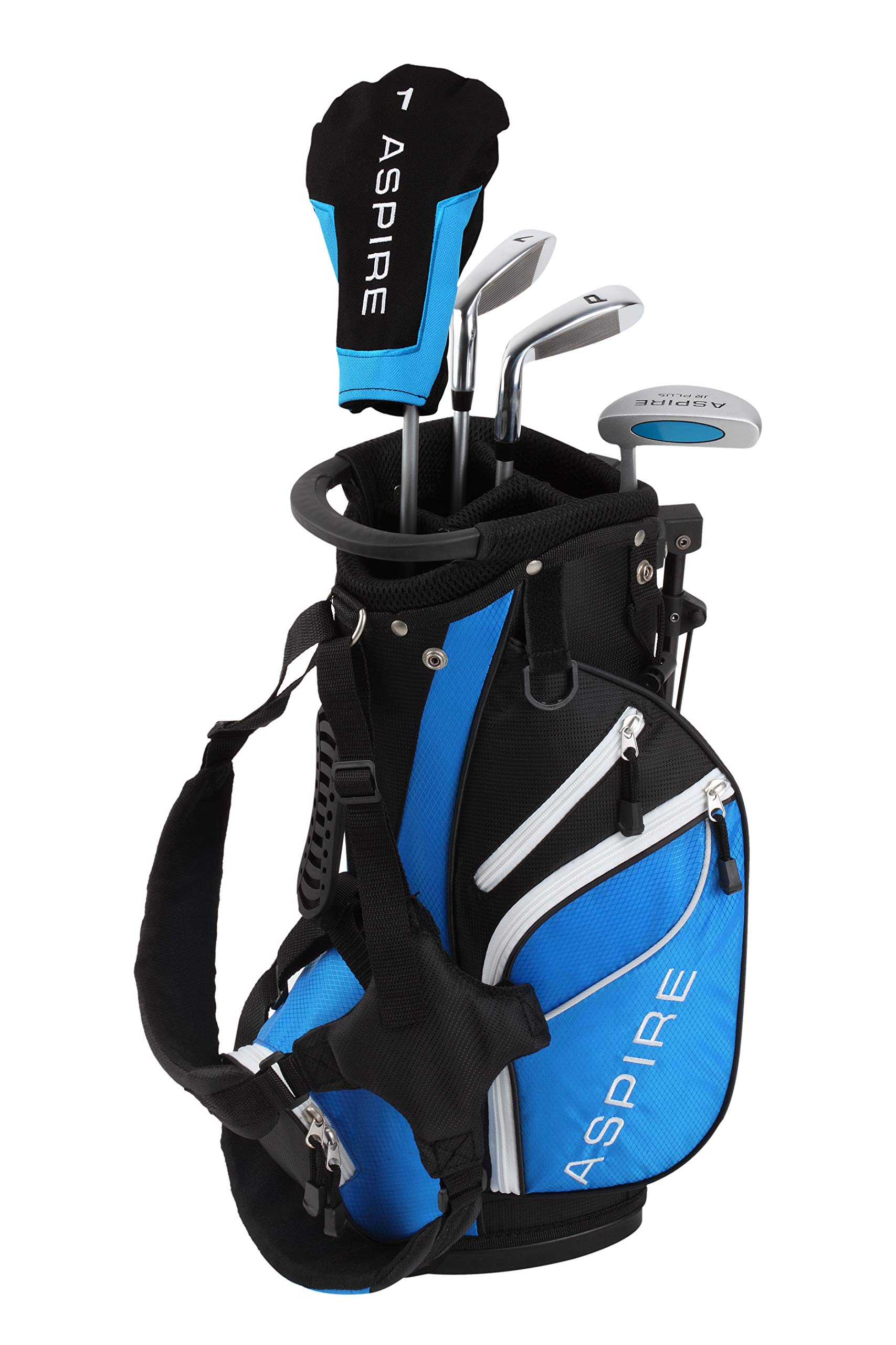 ASPIRE Junior Plus Complete Golf Club Set for Children, Kids - 5 Age Groups Boys and Girls - Right Hand, Real Girls Junior Golf Bag, Kids Golf Clubs Set