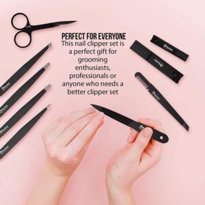 Nylea Professional Tweezers Set and Nail Clippers for Men and Women [Perfect Alignment/Grip] Best Precision Stainless Steel Kit for Ingrown Hair Eyebrows Facial Hair Splinter and Eyelashes