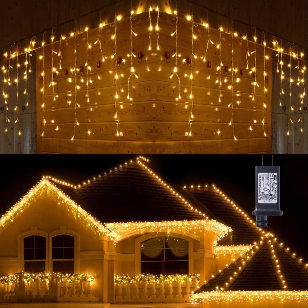 Toodour Christmas Icicle Lights Outdoor, 360 LED 29.5ft 8 Modes Fairy Icicle String Lights with 60 Drops, Led Christmas Twinkle Lights for Holiday, Party, Wedding, Christmas Decorations (Warm White)