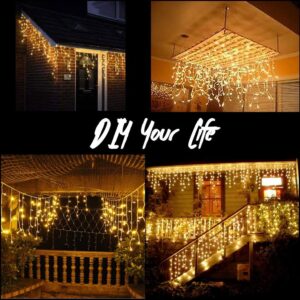 Toodour Christmas Icicle Lights Outdoor, 360 LED 29.5ft 8 Modes Fairy Icicle String Lights with 60 Drops, Led Christmas Twinkle Lights for Holiday, Party, Wedding, Christmas Decorations (Warm White)