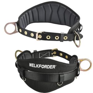 welkforder tongue buckle body belt with hot-pressing waist pad and 2 side d-rings personal protective equipment safety harness | waist fitting size 30'' to 45'' for work positioning, restraint