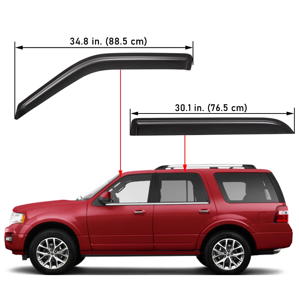 Lightronic WV94233 Outside-Mount Side Window Visor Deflector Vent Rain Guard, Dark Smoke, 4-Pieces Set, Fits 1997-2017 Ford Expedition, 2007-2017 Expedition XL, 1998-2017 Lincoln Navigator