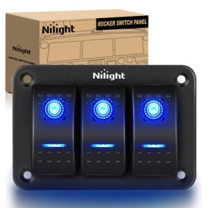 nilight 90017c 3 gang aluminum panel toggle dash 5 pin on/off pre-wired rocker switch holder for automotive car marine boat, 2 years warranty,blue