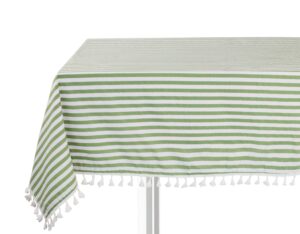 fennco styles simply striped tassel cotton blend 55 x 55 inch tablecloth - green table cover for banquets, holiday, special events, outdoor and home décor