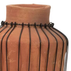 Foreside Home & Garden Set of 3 Natural Terracotta and Wire Decorative Bud Vases, Tan, Black