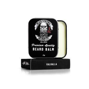 mad viking beard co. all-natural, premium beard balm, strengthens, softens beards & mustaches, moisturizes skin, helps relieve acne & dry skin. paraben, sulfate & cruelty-free, 2oz (valhalla)