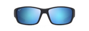 maui jim men's local kine polarized wrap sunglasses, soft black/sea blue/ grey/blue hawaii, large