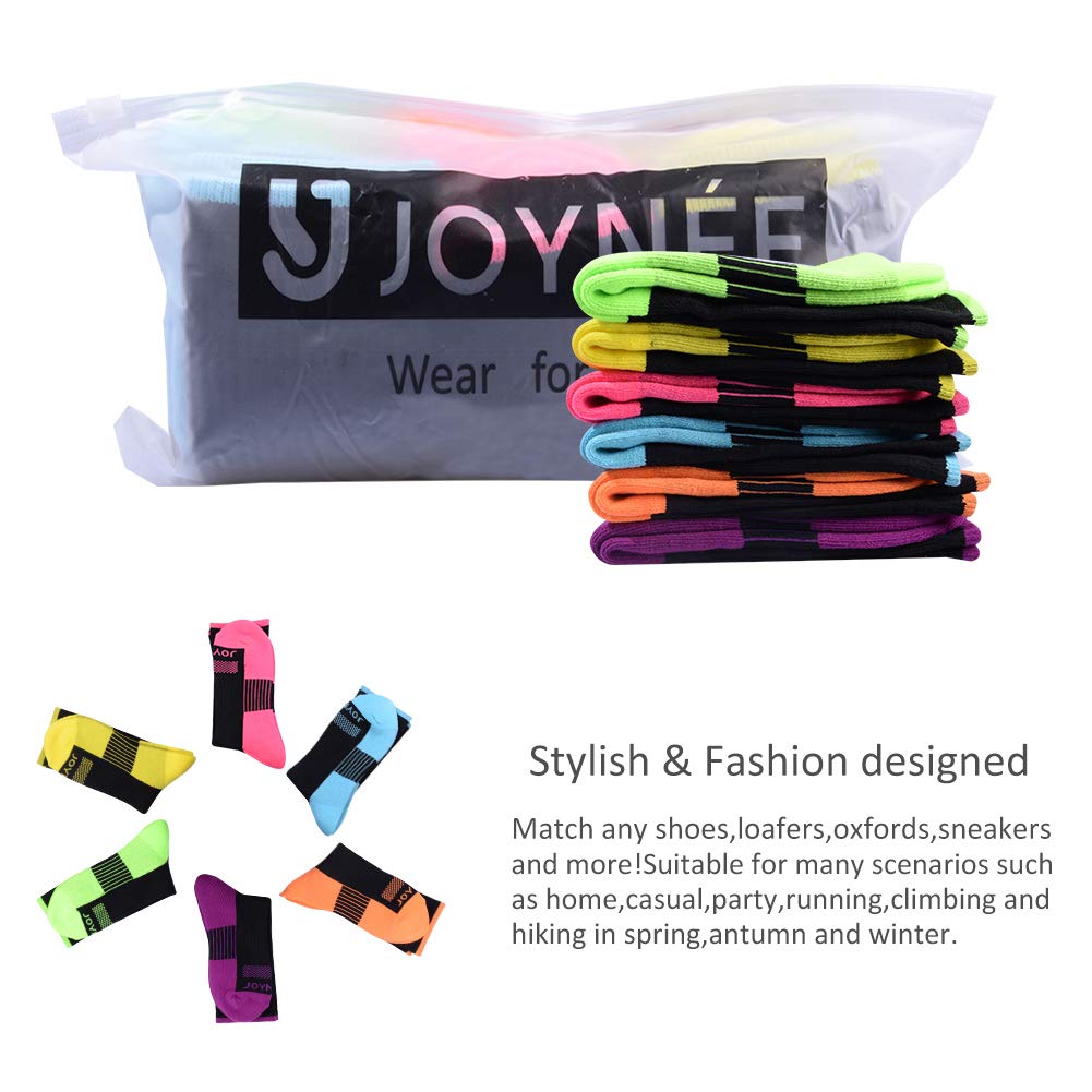 JOYNÉE Womens-Crew-Athletic-Socks Cushion Running Socks with Moisture Wicking for Sports and Daily Wear 6 Pairs