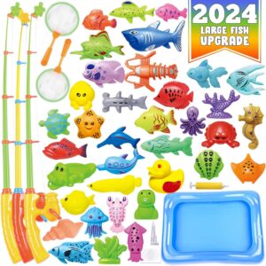 cozybomb™ kids pool fishing toys games | summer magnetic floating toy magnet pole rod fish net water table bathtub bath game, learning education for age 3 4 5 boys girls toddlers carnival party favors