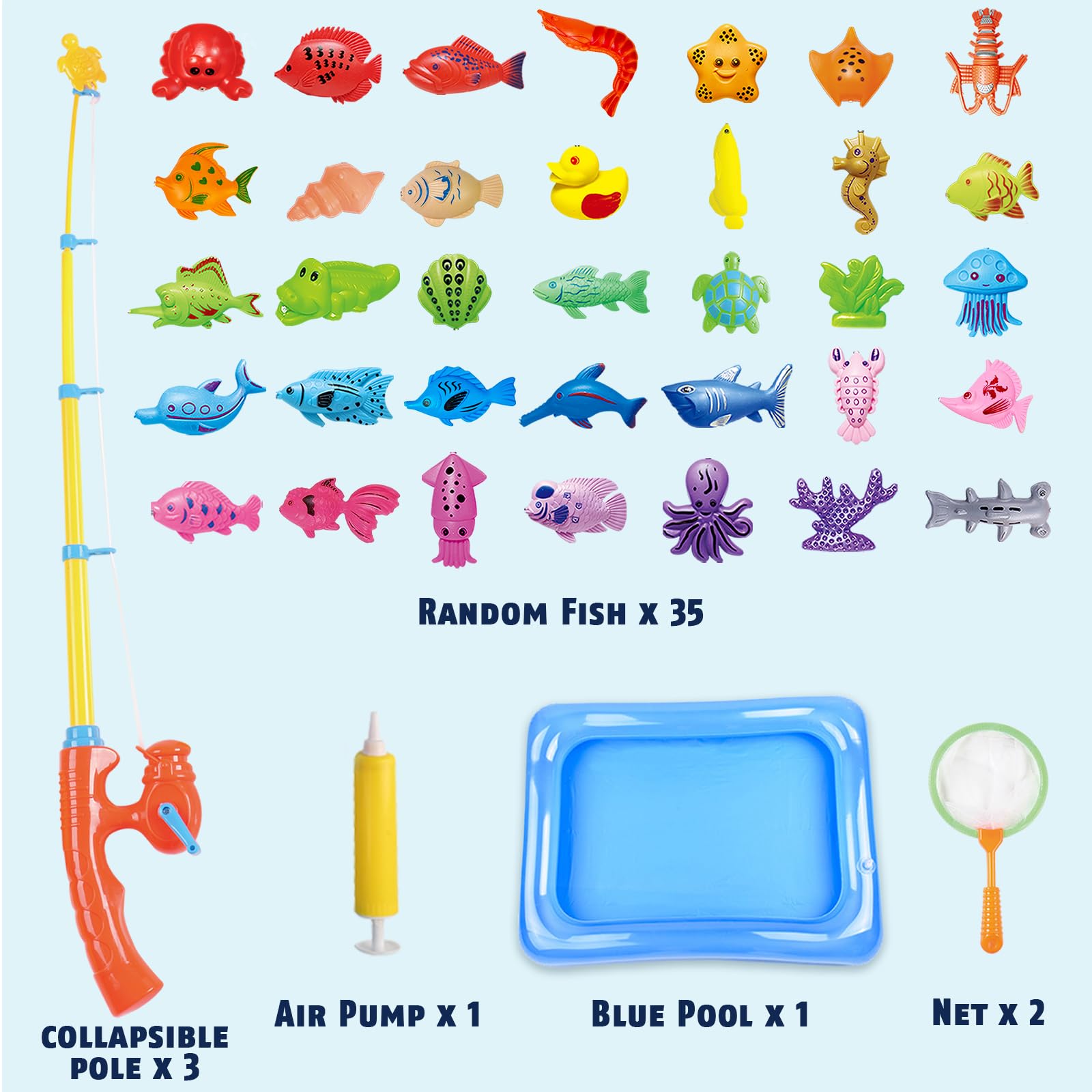 CozyBomB™ Kids Pool Fishing Toys Games | Summer Magnetic Floating Toy Magnet Pole Rod Fish Net Water Table Bathtub Bath Game, Learning Education For age 3 4 5 Boys Girls Toddlers Carnival Party Favors