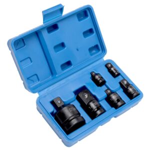 helakls 6-piece impact adapter and reducer socket set, 1/4 3/8 1/2 3/4 inch female to male air square drive and wrench conversion kit, cr-mo steel, ball detent, hand tools with case