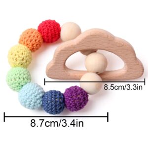 Beech Wooden Teethers 4 Packs, Natural Baby Teething Toys Wood DIY Soothing Charms, Chewable Toy Toddler Gift Jewelry, Cloud Cat Star Bird