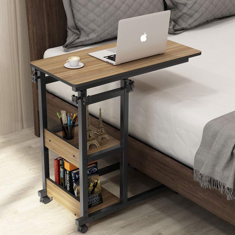 Tribesigns Adjustable C Table with Wheels, Mobile Snack Side End Table Sofa Couch Bedside Laptop Rolling Cart TV Tray with Storage Shelves