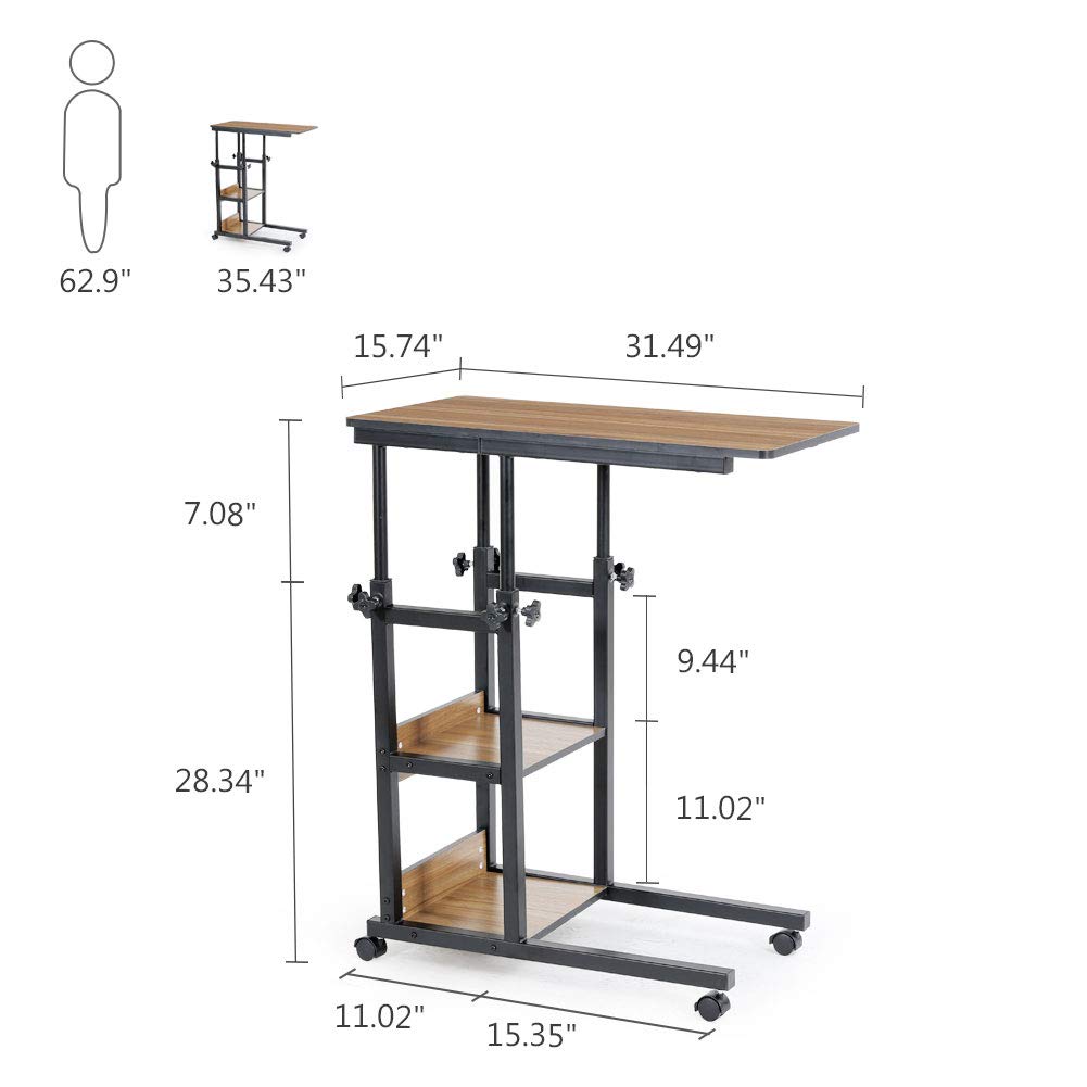 Tribesigns Adjustable C Table with Wheels, Mobile Snack Side End Table Sofa Couch Bedside Laptop Rolling Cart TV Tray with Storage Shelves