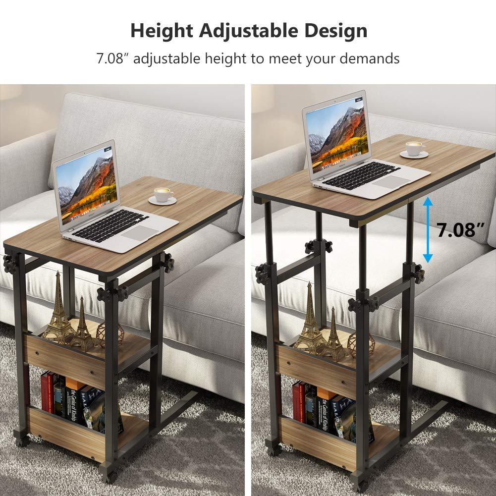 Tribesigns Adjustable C Table with Wheels, Mobile Snack Side End Table Sofa Couch Bedside Laptop Rolling Cart TV Tray with Storage Shelves