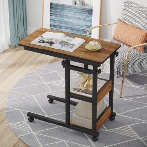 Tribesigns Adjustable C Table with Wheels, Mobile Snack Side End Table Sofa Couch Bedside Laptop Rolling Cart TV Tray with Storage Shelves