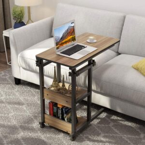 Tribesigns Adjustable C Table with Wheels, Mobile Snack Side End Table Sofa Couch Bedside Laptop Rolling Cart TV Tray with Storage Shelves