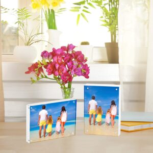 Meetu 5 Pack Acrylic Picture Frame 6x8,Clear Freestanding Double Sided 20mm Thickness Frameless Magnetic Photo Frames Desktop Display with Gift Box Package