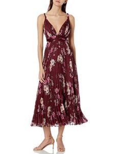 jill jill stuart women's pleated floral print chiffon gown, burgundy multi, 0