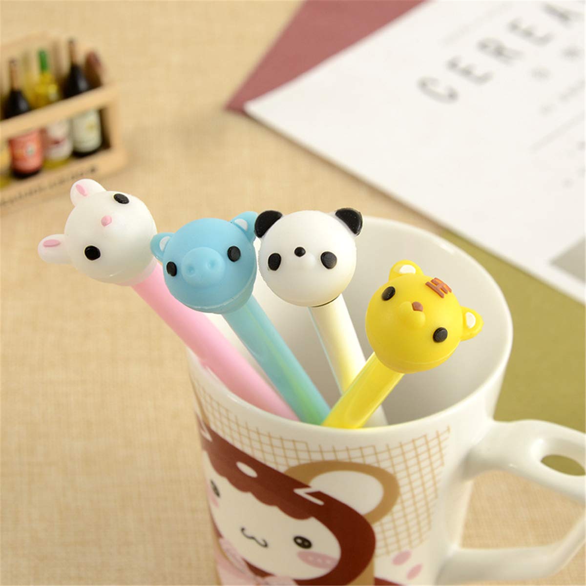 Cartoon Rabbit, Panda, Pig, Tiger Shape Originality Fashion Designed Gel Pens Cartoon ballpoint pen Cute Creative Stationery and Office Supplies (12)