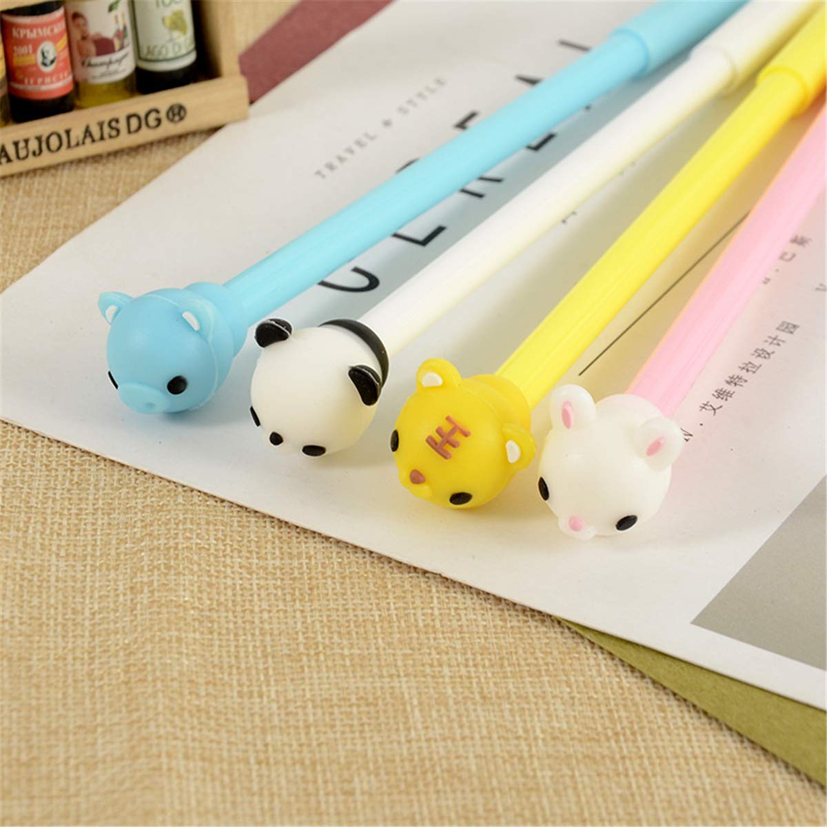 Cartoon Rabbit, Panda, Pig, Tiger Shape Originality Fashion Designed Gel Pens Cartoon ballpoint pen Cute Creative Stationery and Office Supplies (12)