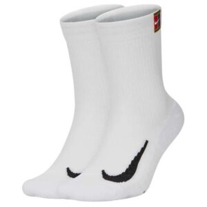 nike court multiplier cushioned tennis crew socks (2 pairs) (white/black, m)