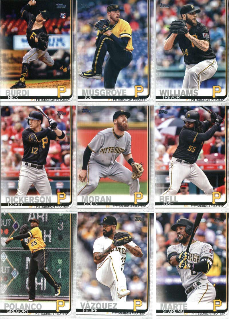 2019 Topps Complete (Series 1 & 2) Baseball Pittsburgh Pirates Team Set of 23 Cards: Nick Burdi(#43), PNC Park(#48), Corey Dickerson(#89), Trevor Williams(#96), Joe Musgrove(#104), Felipe Vázquez(#194), Gregory Polanco(#198), Josh Bell(#208), Colin Moran(