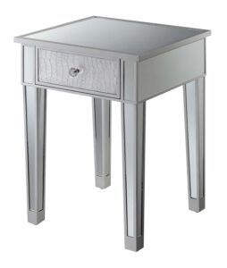 convenience concepts gold coast mirrored end table with drawer, silver / silver faux croc