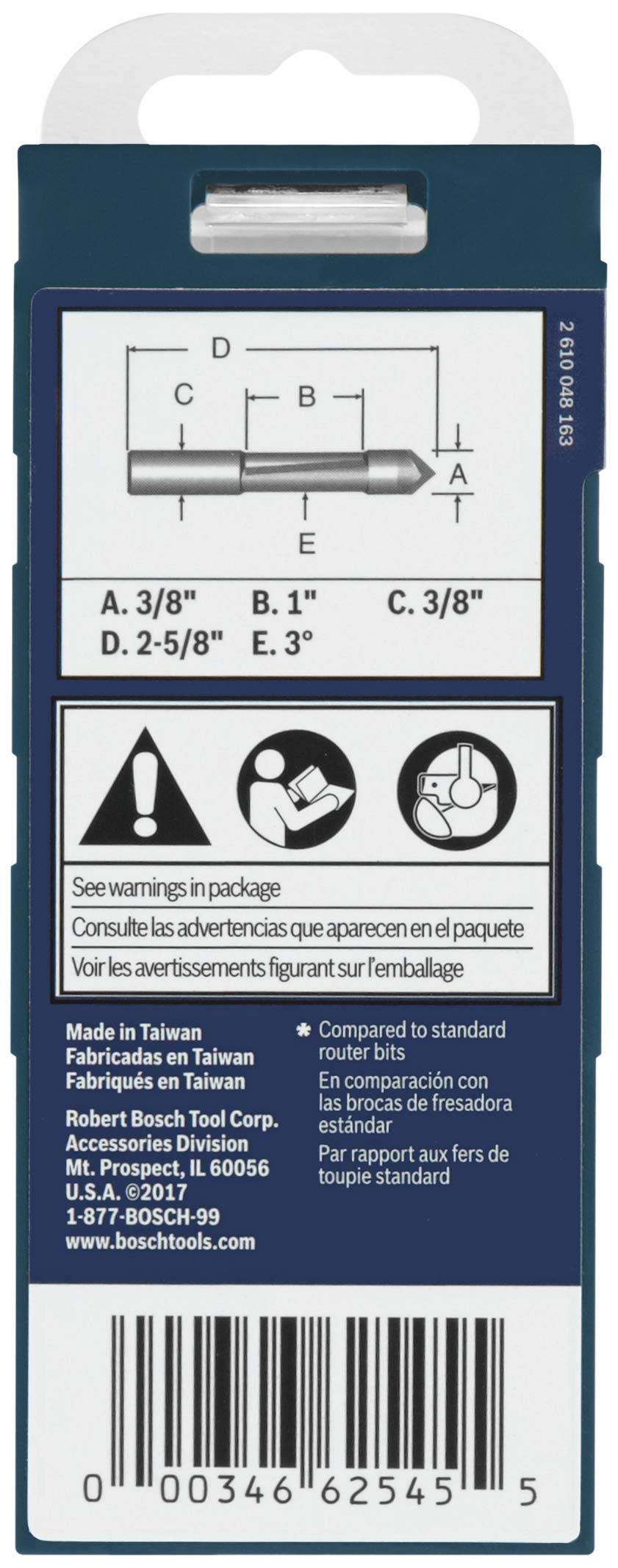 Bosch 85245MC 3/8 in. x 1 in. Carbide-Tipped Single-Flute Pilot Panel Concave Router Bit