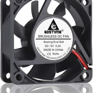 GDSTIME 60mm Fan, 60mm x 60mm x 25mm Dual Ball Bearings 12V DC Brushless Cooling Fan