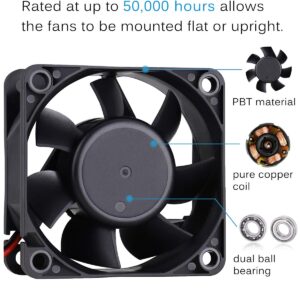 GDSTIME 60mm Fan, 60mm x 60mm x 25mm Dual Ball Bearings 12V DC Brushless Cooling Fan