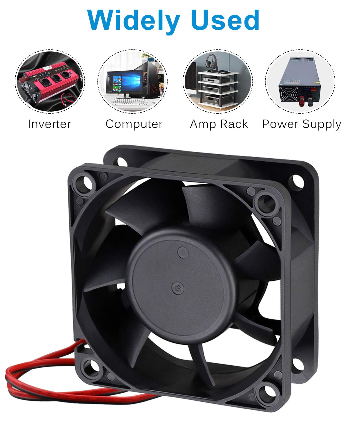 GDSTIME 60mm Fan, 60mm x 60mm x 25mm Dual Ball Bearings 12V DC Brushless Cooling Fan