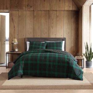 eddie bauer - queen comforter set, cotton reversible bedding with matching shams, stylish plaid home decor (woodland tartan green, queen)
