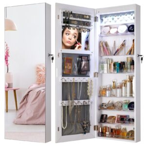 yokukina led mirror jewelry armoire wall & door mounted - full length mirror jewelery cabinet w/large lockable mirror organizers and storage