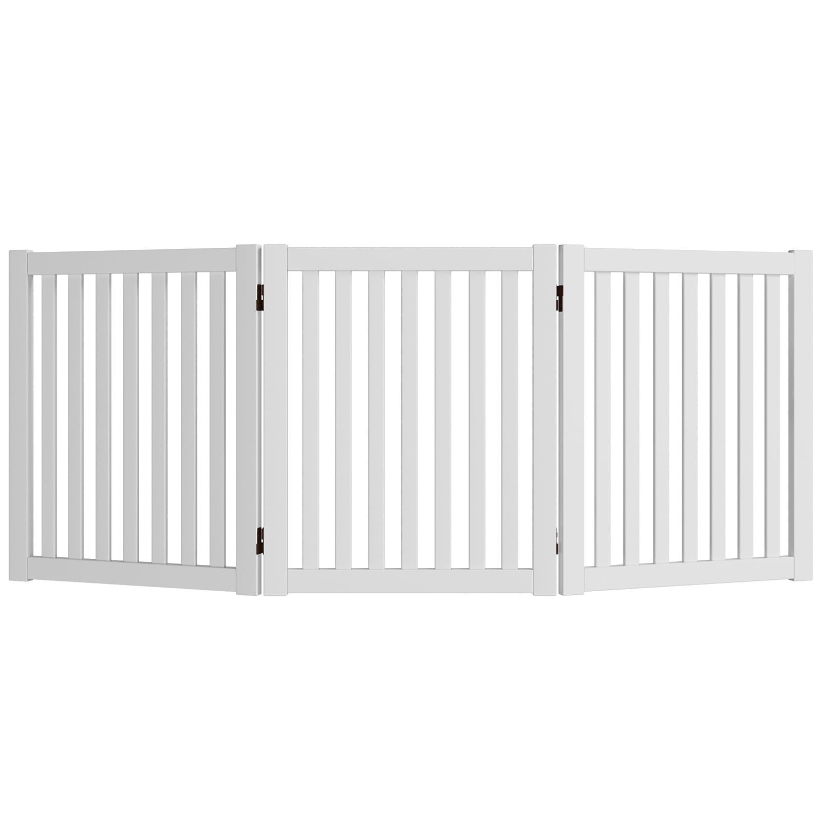 WELLAND Wooden Freestanding Pet Gate, 24 Inch 3 Panel Step Over Fence, Expands Up to 60" Wide, Foldable Indoor Dog Gate Puppy Safety Fence, White