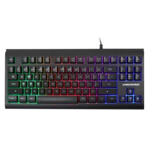 lumsburry rainbow led backlit 87 keys gaming keyboard, compact keyboard with 12 multimedia shortcut keys usb wired keyboard for pc gamers office