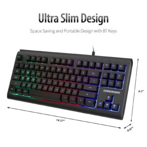 Lumsburry Rainbow LED Backlit 87 Keys Gaming Keyboard, Compact Keyboard with 12 Multimedia Shortcut Keys USB Wired Keyboard for PC Gamers Office