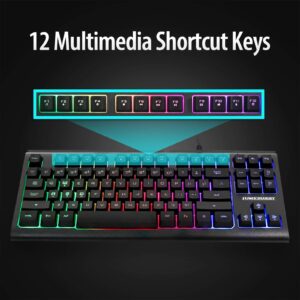 Lumsburry Rainbow LED Backlit 87 Keys Gaming Keyboard, Compact Keyboard with 12 Multimedia Shortcut Keys USB Wired Keyboard for PC Gamers Office