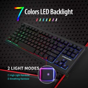 Lumsburry Rainbow LED Backlit 87 Keys Gaming Keyboard, Compact Keyboard with 12 Multimedia Shortcut Keys USB Wired Keyboard for PC Gamers Office