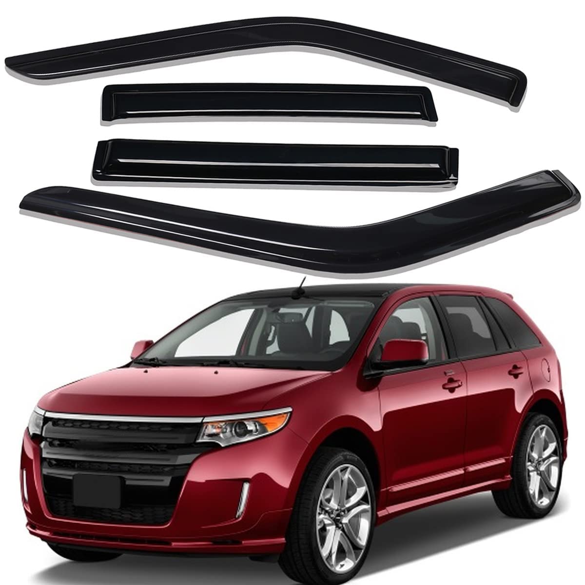 Lightronic WV94141 Outside-Mount Side Window Visor Deflector Rain Guard, Dark Smoke, 4-Pieces Set, Fits 2007-2014 Ford Edge & 2007-2015 Lincoln MKX