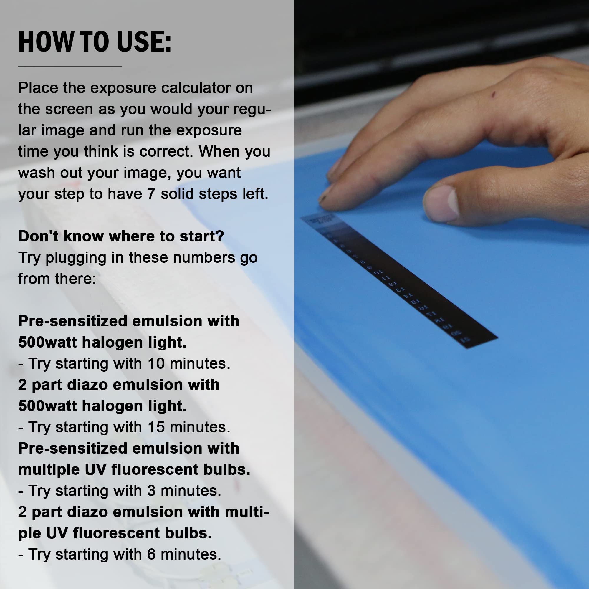 Screen Print Direct® 21 Step Wedge Calculator - Screen Printing Stouffer Calculator, Dial in Exposure Times - Screen Printing Emulsion and Screen Printing Screens, Screen Printing Supplies