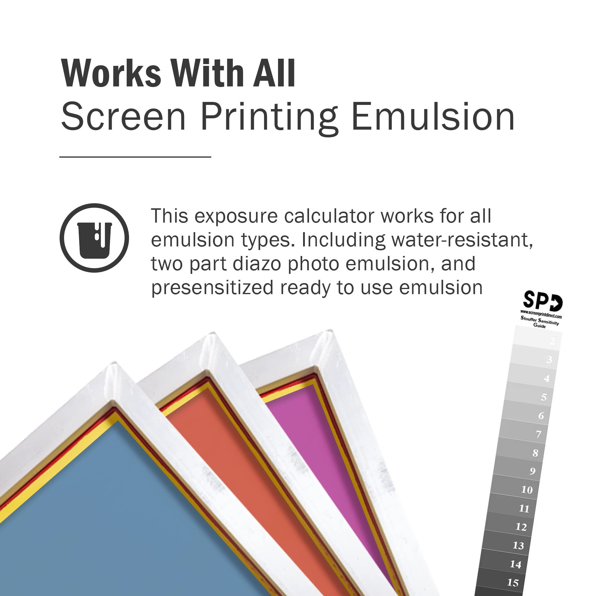 Screen Print Direct® 21 Step Wedge Calculator - Screen Printing Stouffer Calculator, Dial in Exposure Times - Screen Printing Emulsion and Screen Printing Screens, Screen Printing Supplies