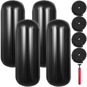 vevor boat fenders 10 x 28 inches, vinyl boat fender pack of 4, ribbed twin eyes boat bumpers black and pump to inflate : sports & outdoors