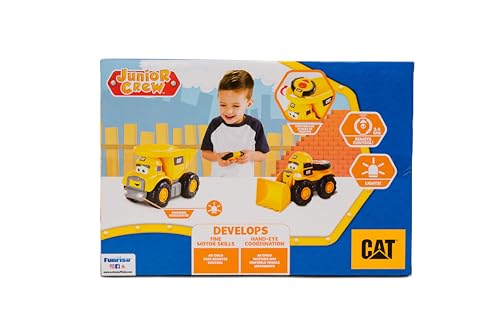 CAT Construction Toys, Junior Crew Lil' Movers Remote Control Truck, RC Car + Dump Truck, Working Headlights, with Child Friendly Controller