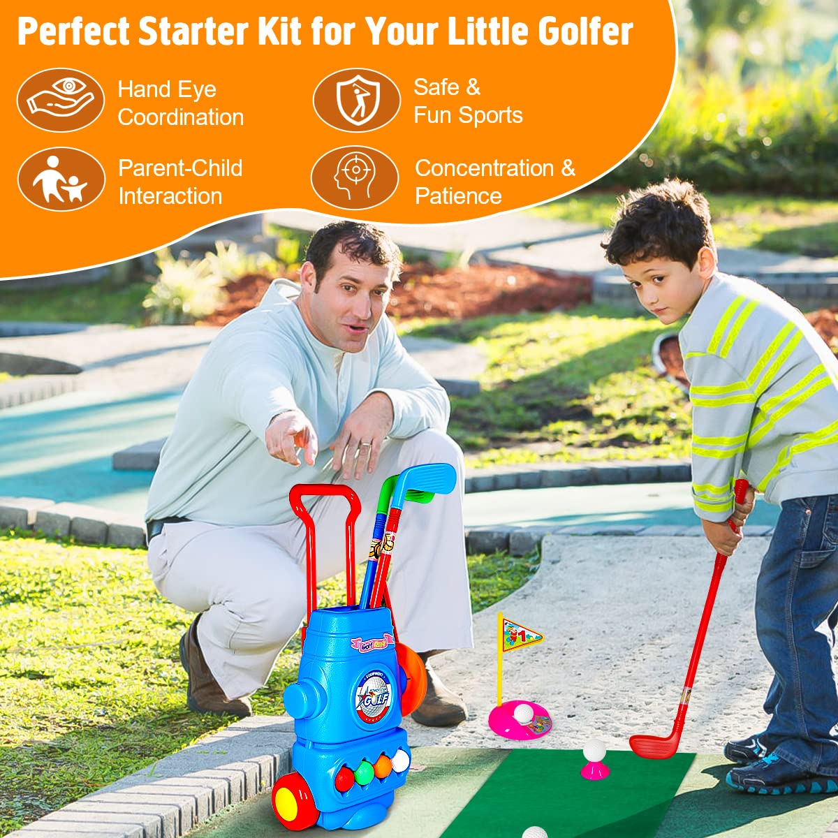 Meland Kids Golf Club Set - Toddler Golf Ball Game Play Set Sports Outdoor Toys Birthday Gifts for Boys Girls 3 4 5 6 Year Old (Blue)