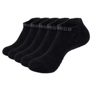 YUEDGE Men's Black Ankle Running Socks Moisture Wicking Cotton Cushioned Low Cut Athletic Socks For Men Size 6-9, 5 Pairs