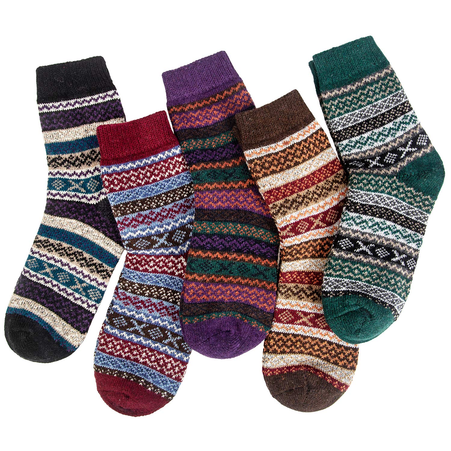 Pack of 5 Womens Winter Socks Warm Thick Knit Wool Soft Vintage Casual Crew Socks Gifts,D-multicolored Horizontal Stripes